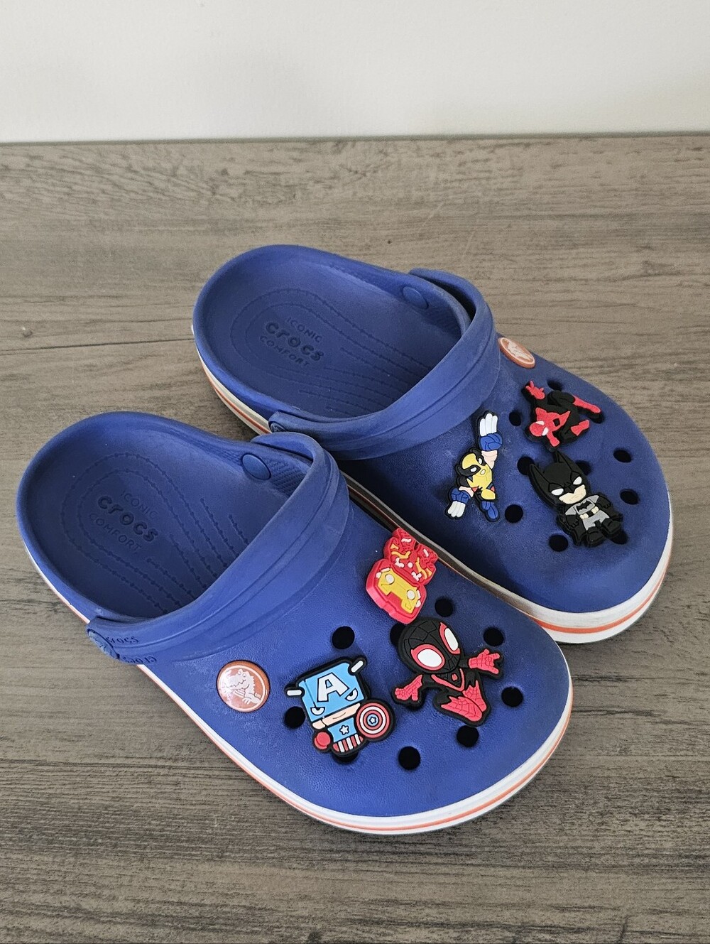 Crocs Kids Blue Marvel Superhero Charms Clog Shoes C 12 Boy